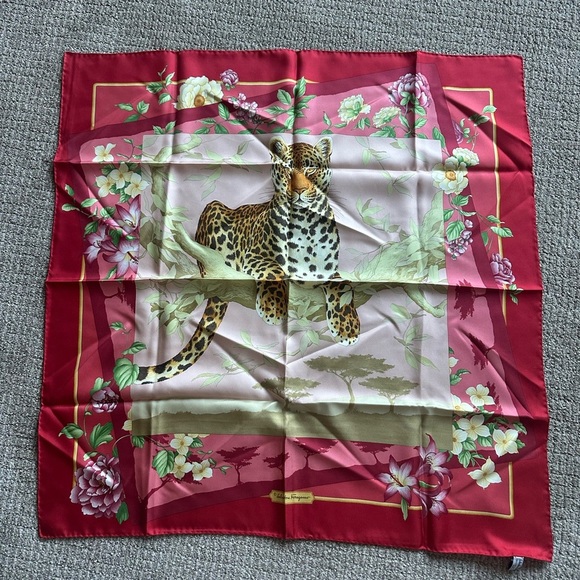 Salvatore Ferragamo Red and Pink Silk Scarf - Picture 1 of 3